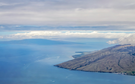 High angle view ocean and two islandの写真素材