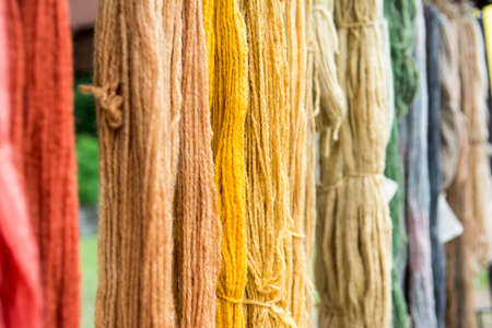 Hand spun wool hanging for sale.の写真素材
