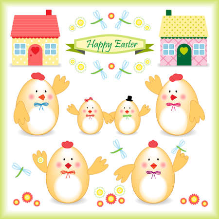 Colorful images of Easter egg-shaped chickensのイラスト素材