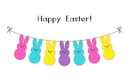Cute Easter bunting with lovely bunnies for your decorationのイラスト素材