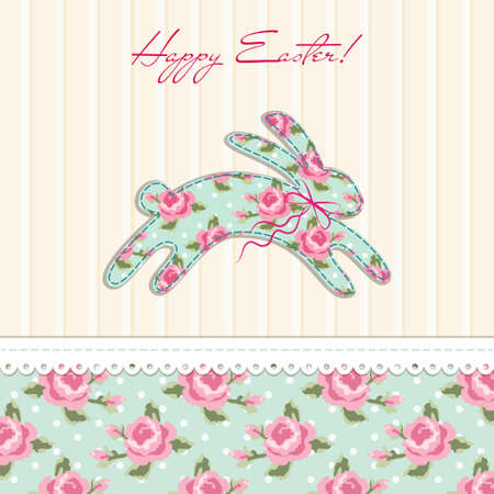 Cute vintage Easter card in shabby chic style with bunnyのイラスト素材