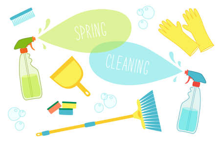 Cute vivid spring cleaning background with hand written textのイラスト素材