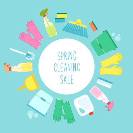 Cute vivid spring cleaning background with hand written textのイラスト素材
