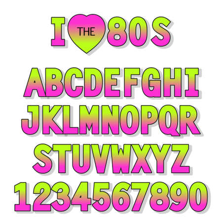I love 80s. Retro font in traditional colors and styleのイラスト素材