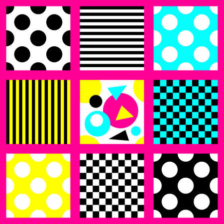 Cute set of 80s style trendy seamless patterns.のイラスト素材