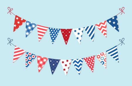 Cute USA festive bunting flags in traditional colors ideal as american holidays bannerのイラスト素材