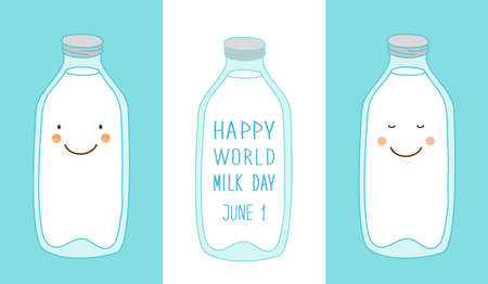 Cute hand drawn cartoon characters of milkのイラスト素材
