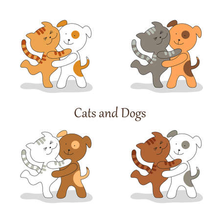 Cute card with cat and dog harmonyのイラスト素材