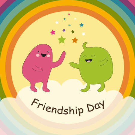 Cute Friendship Day card as two smiling doodle charactersのイラスト素材