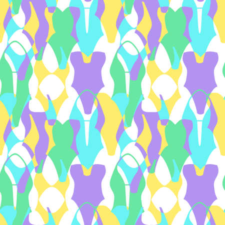 Cute 80s style geometric seamless pattern with neon swimsuitsのイラスト素材
