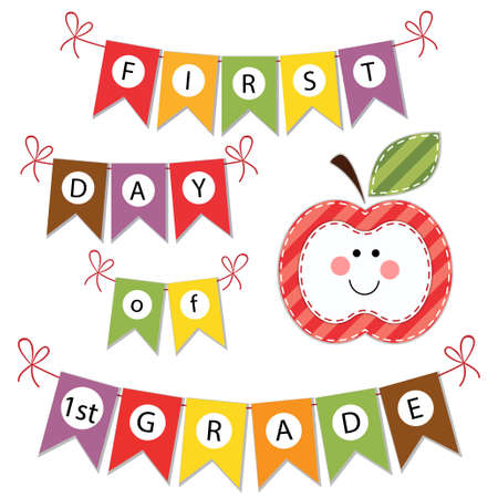 Cute Back to School bunting with multicolored flagsのイラスト素材