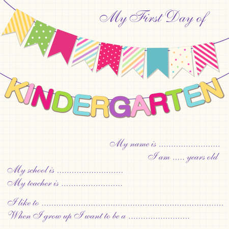 Cute kindergarten bunting with multicolored flagsのイラスト素材