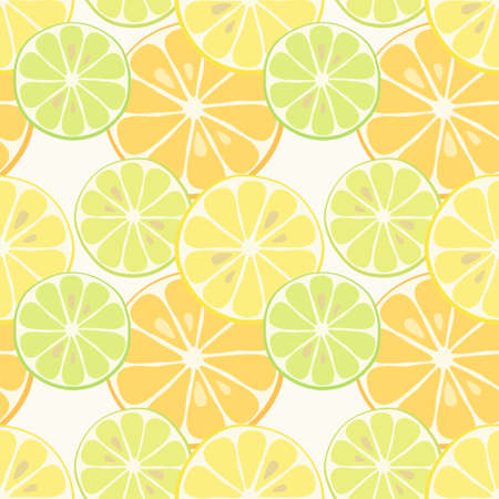 Cute seamless patterns of citrus fruits lemon and lime with simple textures of friendly colorsのイラスト素材