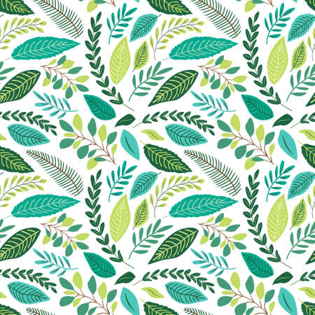 Cute seamless botanical pattern with hand drawn green leavesのイラスト素材