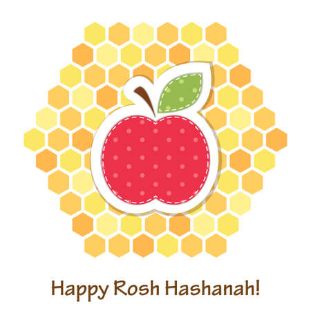 Cute bright card for Rosh Hashanah Jewish New Year symbolsのイラスト素材