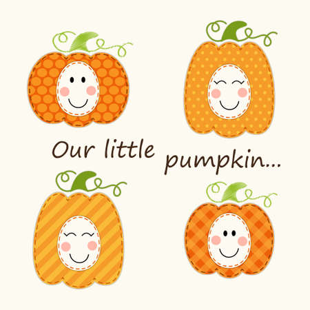 Cute Thanksgiving elements as retro fabric applique in traditional colorsのイラスト素材
