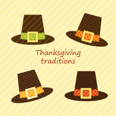 Cute Thanksgiving elements as retro fabric applique in traditional colorsのイラスト素材