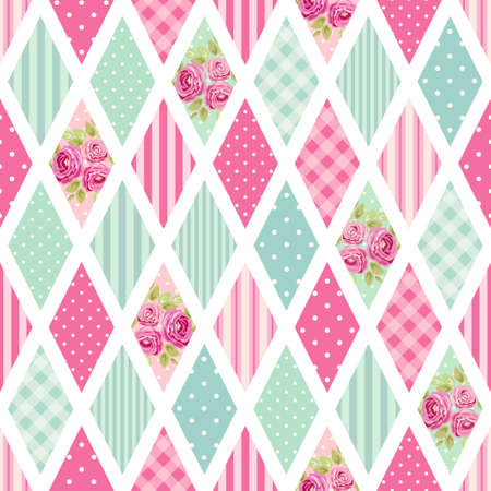 Cute seamless vintage pattern as patchwork in shabby chic style ideal for kitchen textile or bed linen fabricsのイラスト素材