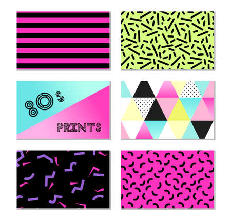 Cute set of 80s and 90s style trendy cards designのイラスト素材