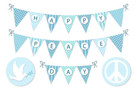 Festive bunting with letters for International Day of Peace in traditional light blue colors for your decorationのイラスト素材
