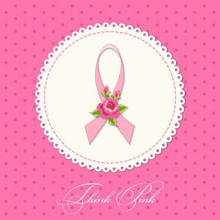 Vintage Breast Cancer Awareness card with pink ribbonのイラスト素材