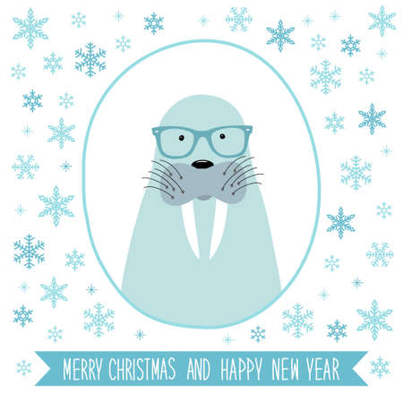 Cute retro card with funny cartoon character of sealのイラスト素材