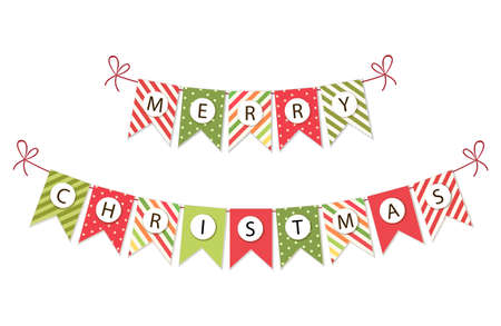 Festive bunting flags with letters Merry Christmas in traditional colorsのイラスト素材
