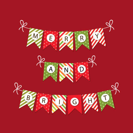 Festive bunting flags with letters Merry Christmas in traditional colorsのイラスト素材