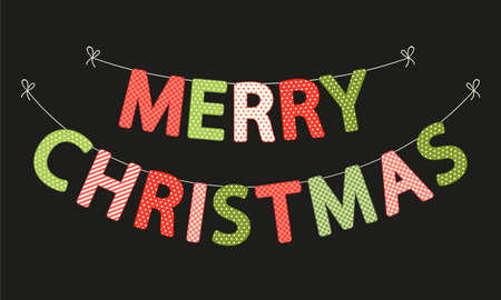 Festive bunting flags with letters Merry Christmas in traditional colorsのイラスト素材