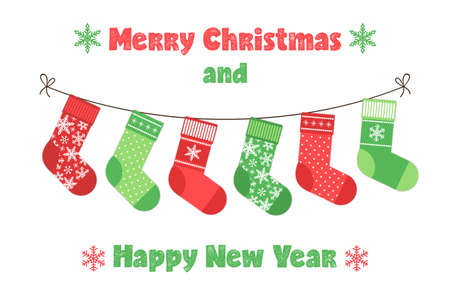 Festive bunting flags with socks in traditional colorsのイラスト素材