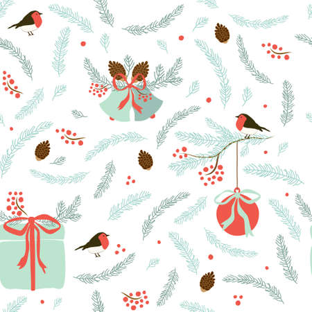 Cute hand drawn winter holidays pattern.のイラスト素材