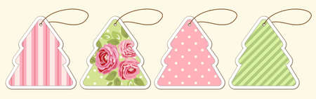 Set of cute vintage Christmas price tags in shabby chic style vector illustration.のイラスト素材