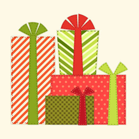 Cute retro Christmas present boxes as fabric appliqueのイラスト素材