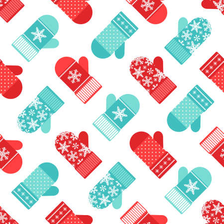 Cute winter seamless pattern with mittens in traditional colorsのイラスト素材