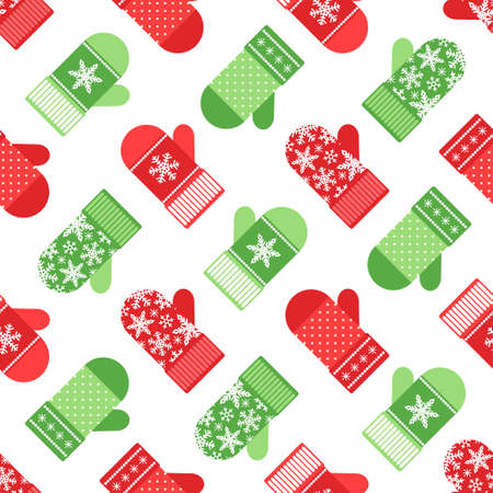 Cute winter seamless pattern with mittens in traditional colorsのイラスト素材