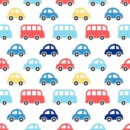 Cute retro kids as boy pattern with colorful cars and buses for your decoration.