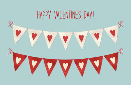 Cute rustic bunting flags with hearts ideal for Valentines dayのイラスト素材