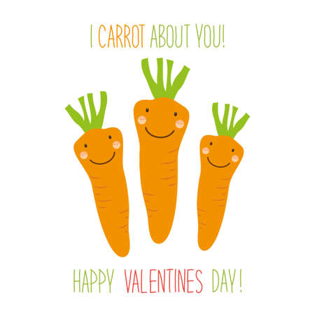 Cute unusual hand drawn Valentineâs Day card with funny cartoon carrots.のイラスト素材