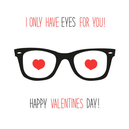 Cute unusual vintage Valentineâs Day card with funny glasses and heart shaped eyesのイラスト素材