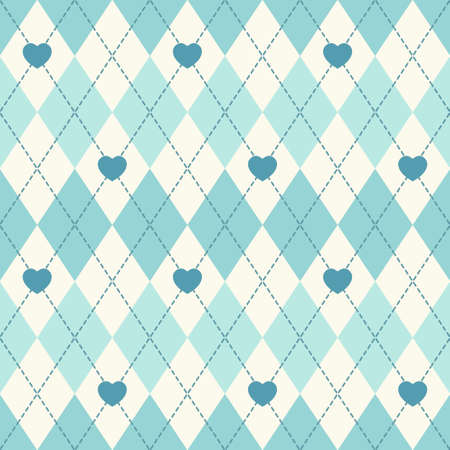 Cute retro seamless argyle background with heartsのイラスト素材
