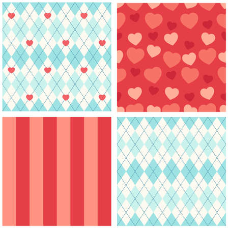 Cute retro set of seamless backgrounds with heartsのイラスト素材