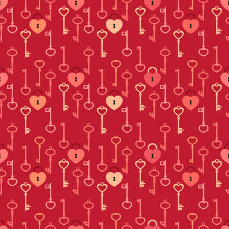 Cute Valentines day seamless pattern with keys and locksのイラスト素材