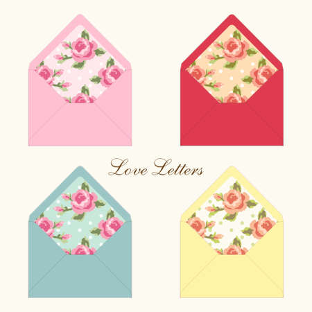 Cute retro envelopes with ornament in shabby chic styleのイラスト素材
