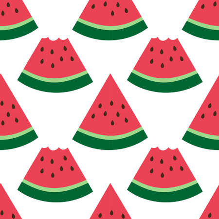 Cute hand drawn summer seamless background with fresh watermelon slices isolated on white