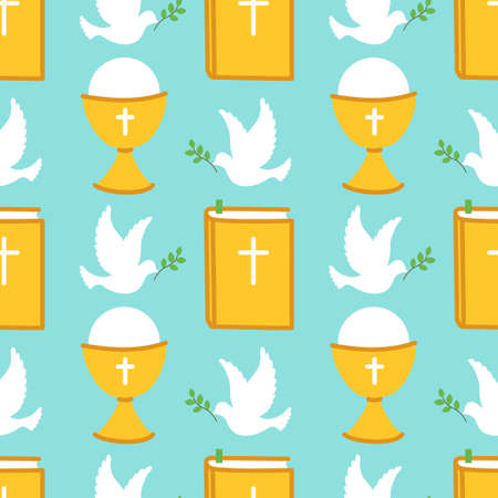 Cute pink seamless pattern for First Communion for boysのイラスト素材