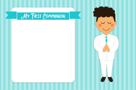 Cute First Communion card for boys in blue colorsのイラスト素材