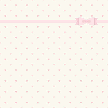 Cute primitive retro pattern with ribbon and bow on small hearts backgroundのイラスト素材