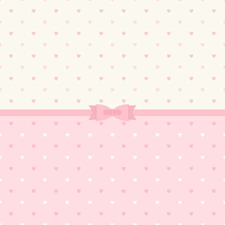 Cute primitive retro pattern with ribbon and bow on small hearts backgroundのイラスト素材