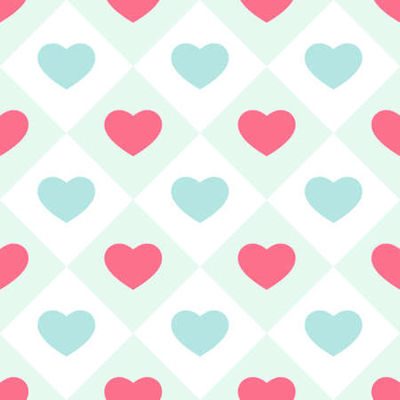 Cute primitive retro pattern with hearts on plaid backgroundのイラスト素材