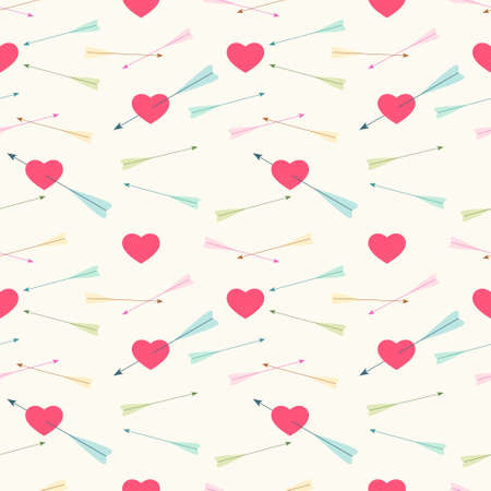 Cute Valentines Day seamless pattern in retro style with hearts and arrowsのイラスト素材
